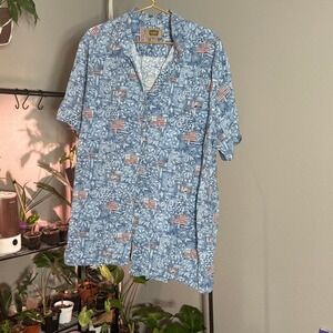 Foundry American Flag Patriotic Print Button Up Casual‎ Short Sleeve Shirt 2XLT